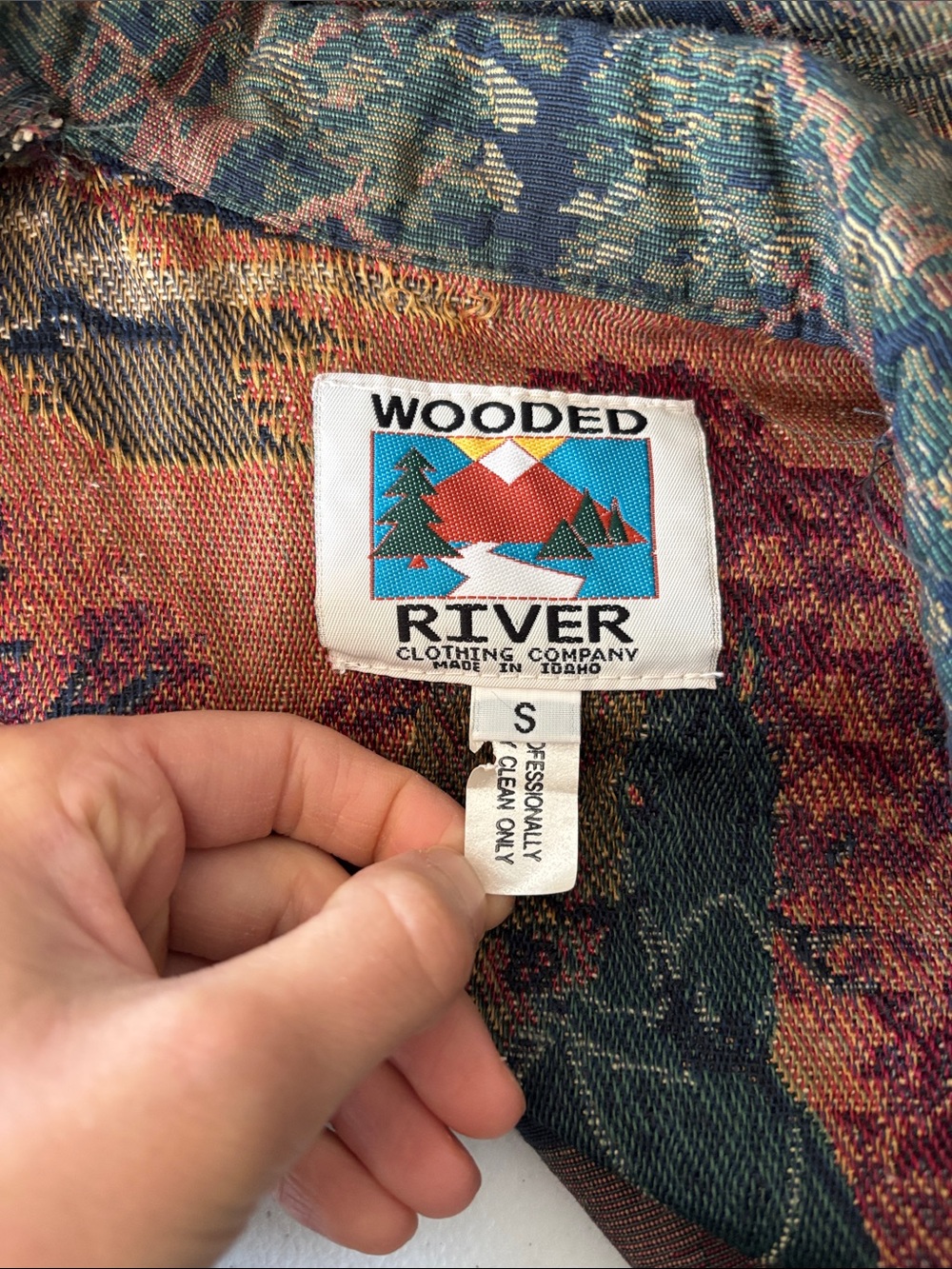 Wooded River Tapestry Equestrian Crop Blazer Horse Dog Size S Green Brown Idaho - Picture 6 of 6